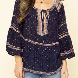 Free People Talia Embroidered Medium Large Blouse Boho Top Floral Spring